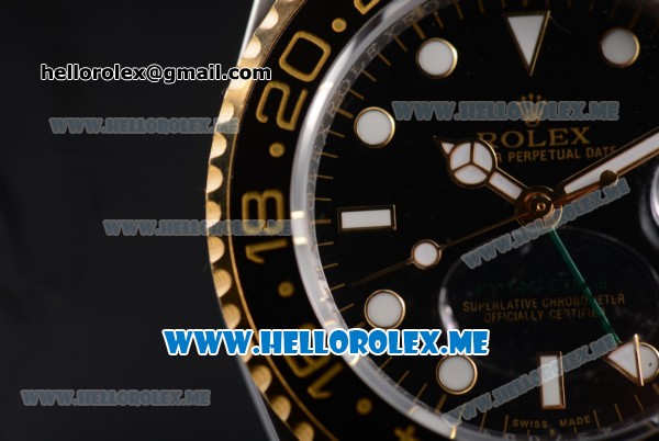 Rolex GMT-Master II Asia 2813 Automatic Two Tone Case/Bracelet with Black Dial and Dot Markers - Click Image to Close